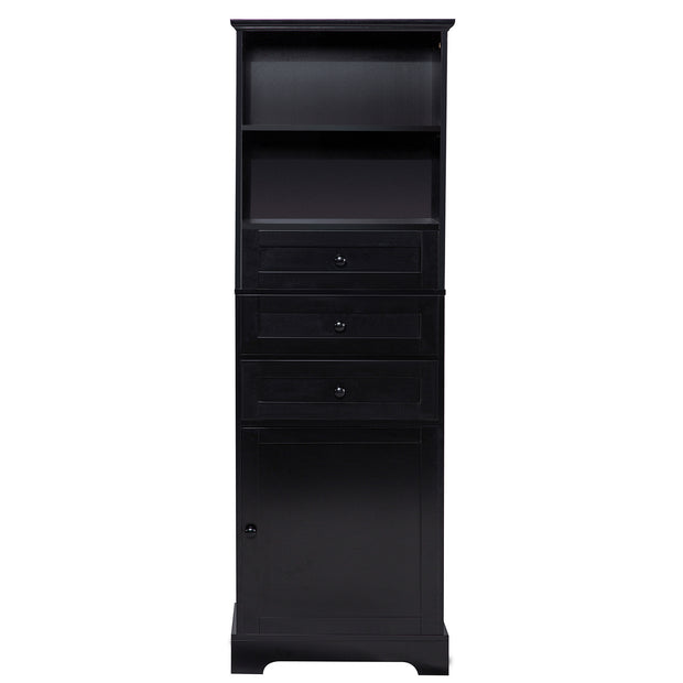 Black high storage cabinet with 3 drawers and adjustable shelves, MDF board painted