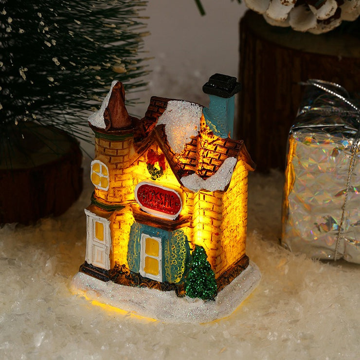 Christmas decorations resin Christmas small house micro landscape glowing snow house ornaments Christmas gifts