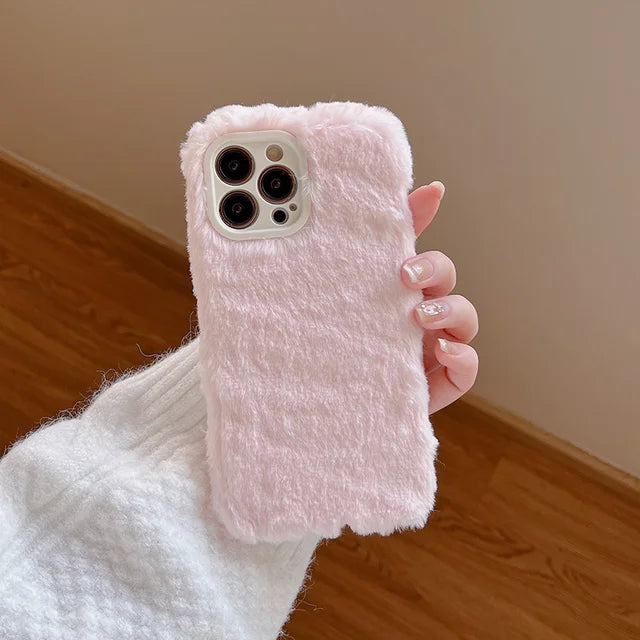 Ottwn Candy Color Warm Furry Phone Case For iPhone 11 12 13 Pro Max 14 Pro Max 14Plus Camera Lens Protection Soft TPU Back Cover - Follow yourDream