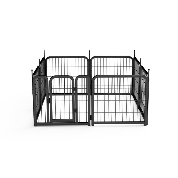 8-panel dog fence, 24 inch small dog pet fence, portable indoor pet game fence. Black, 22.2 inches wide x 23.6 inches high.