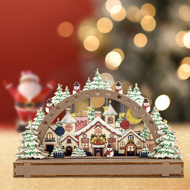 Christmas Wooden Decorations Christmas Village Shopping Mall Window Display Creative Handmade DIY Christmas Gifts