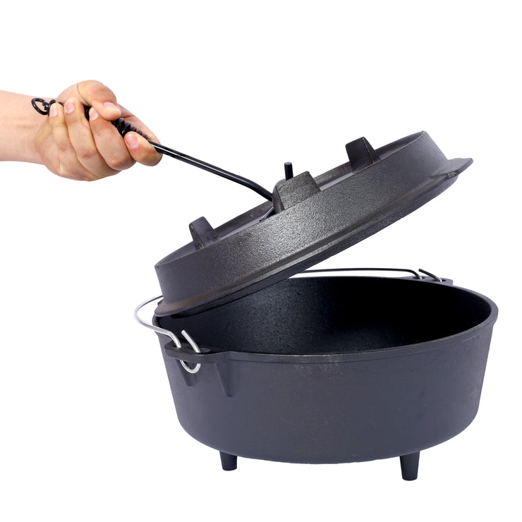 ast iron Dutch oven with lid, outdoor camping deep pot, used for camping, cooking, barbecue and leg rest,  12 Quart