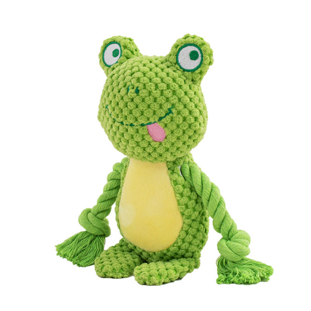 Pet plush sound cotton rope toy fox frog pig dog interactive tug of war training supplies