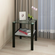 Glass two layer tea table, small round table, bedroom corner table, living room black side table