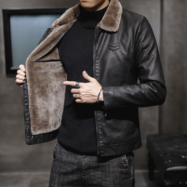 Autumn new men's leather jacket, men's leather jacket, lapel collar, middle-aged and elderly men's clothing, plus plush