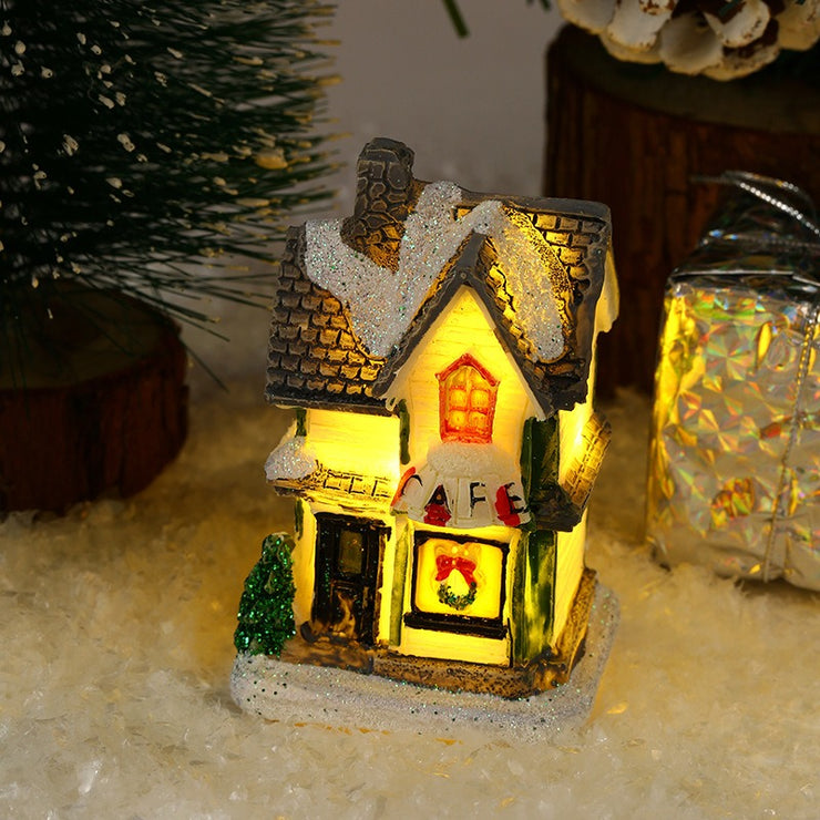 Christmas decorations resin Christmas small house micro landscape glowing snow house ornaments Christmas gifts