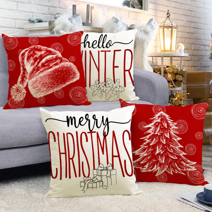 Christmas hat pillowcase linen Christmas tree letter print pillowcase holiday