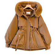 Down and cotton jacket fashionable and thick fur and leather integrated jacket