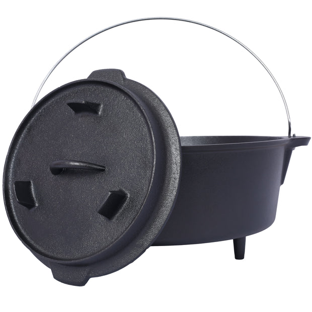 Cast iron Dutch oven with lid, outdoor camping deep pot, used for camping, cooking, barbecue and leg rest, 4.5 quarts