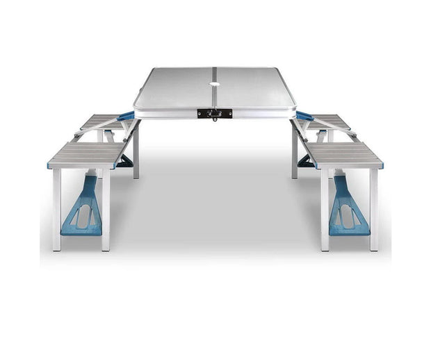 Aluminium Folding Camping Table with 2X Bench Chairs Picnic Set