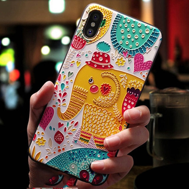 Eqvvol Cute 3D Emboss Cartoon Patterned Phone Case For iphone X 8 7 6 6S Plus Cases Soft Silicone Cover For iphone 5 5s SE Coque