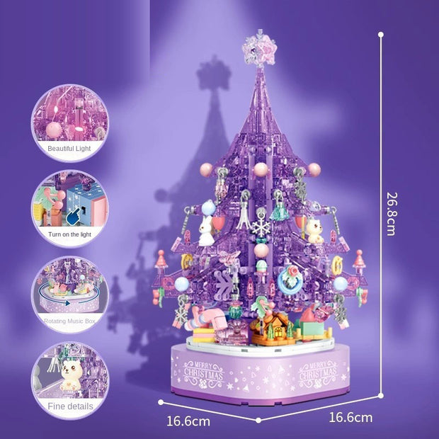 Christmas Gift Purple Crystal Christmas Tree Assembly Building Blocks Lighting Music Box Ornament Girls' Festival Gift