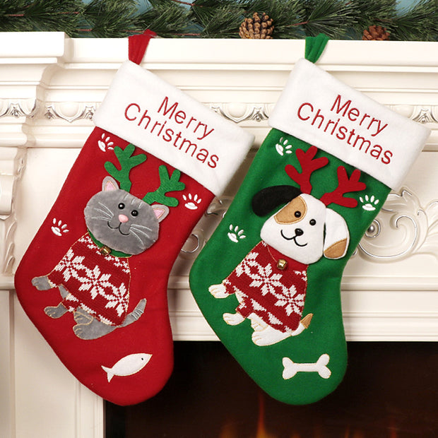 Cute Cat and Dog Christmas Socks Cartoon Christmas Socks Gift Bag Christmas Decorative Socks Christmas Tree Pendant