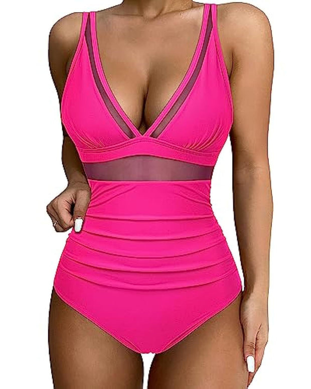 European and American high waisted one-piece swimsuit women's tight and sexy hollow swimsuit