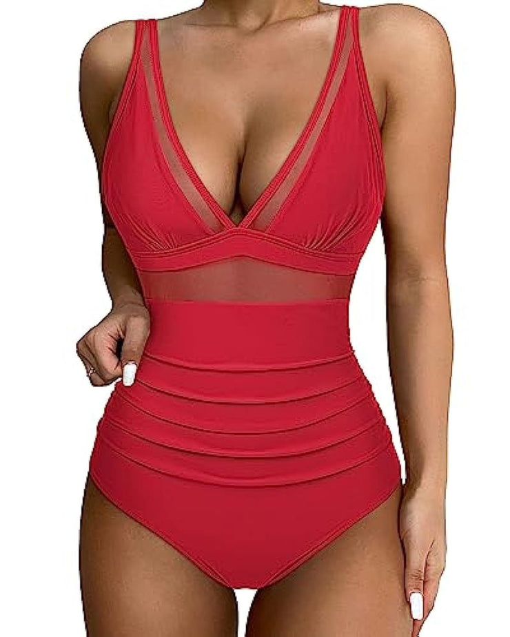 European and American high waisted one-piece swimsuit women's tight and sexy hollow swimsuit