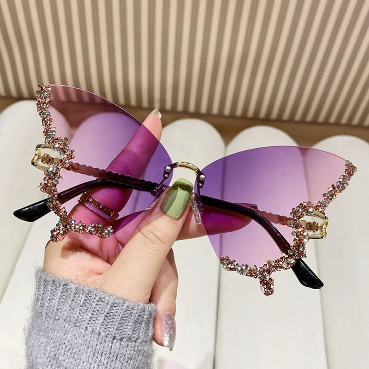 New Butterfly Shape Sunglasses Women's Fashion Personality Exaggerated Sunglasses with Diamonds