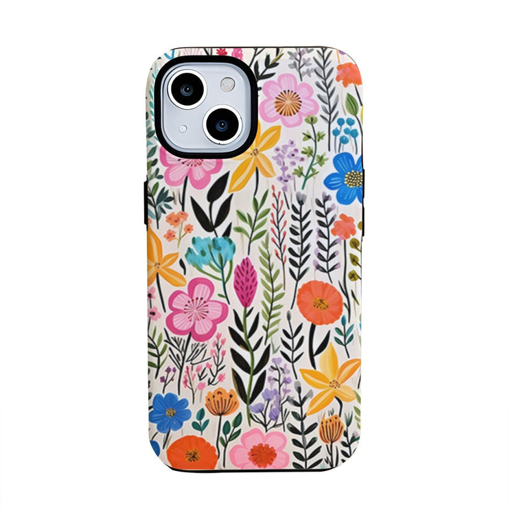 Colorful Flower Phone Case Apple 14pro Women's Trendy 2-in-1 Film Case Apple 15 Phone Case iP16