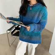 Gradient rainbow sweater women's pullover knit sweater for outerwear