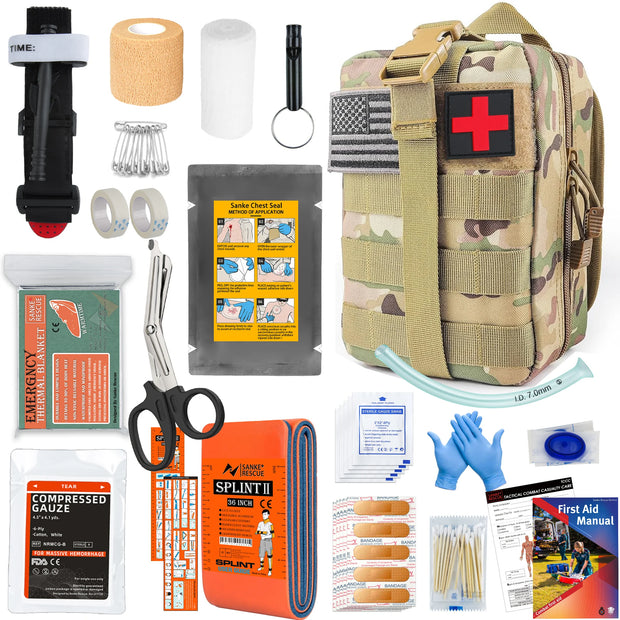 Survival Kit First Aid Survival Gear with Molle System Compatible Bag Earthquake Outdoor Adventure Hiking Hunting Gifts for Men