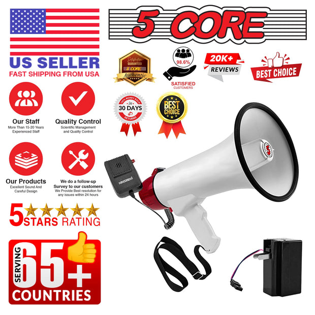 5Core Megaphone Bullhorn Speaker 40W Bull Horn Rechargeable Cheer