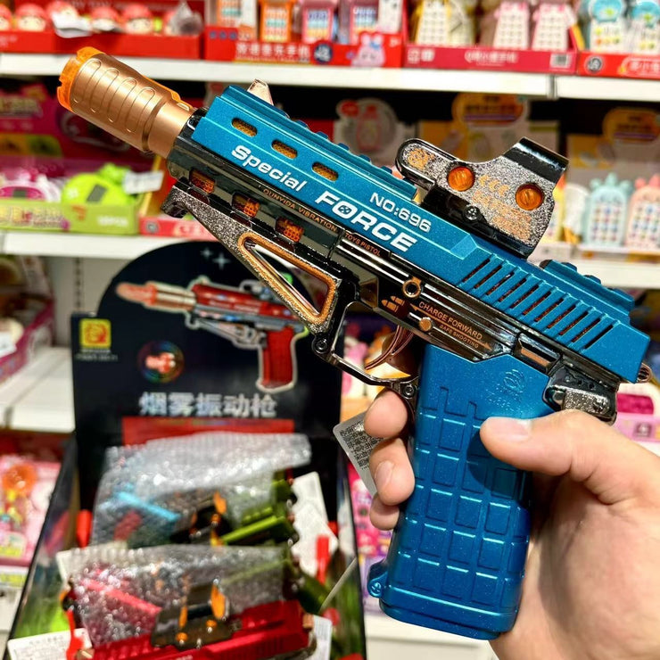 Smoking vibration language gun, boy's handgun model, eight tone gun, extendable toy gun, toy gun