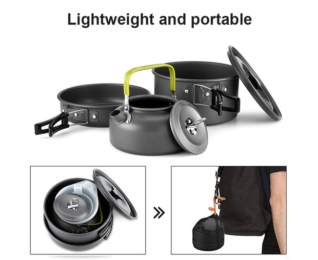 12PCS Camping Cookware Utensils Set Outdoor Hiking Picnic Cooking Pot