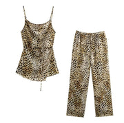 Leopard print suspender pants set