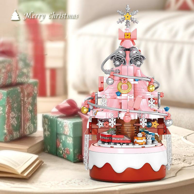 Christmas Tree Rotating Music Box Christmas Ornament Assembly Building Blocks Toys Gift