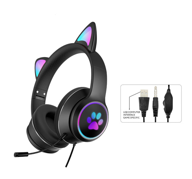 AKZ-022 RGB Luminous Cat Ear Headset Wired Headset Gaming Computer Learning Headset