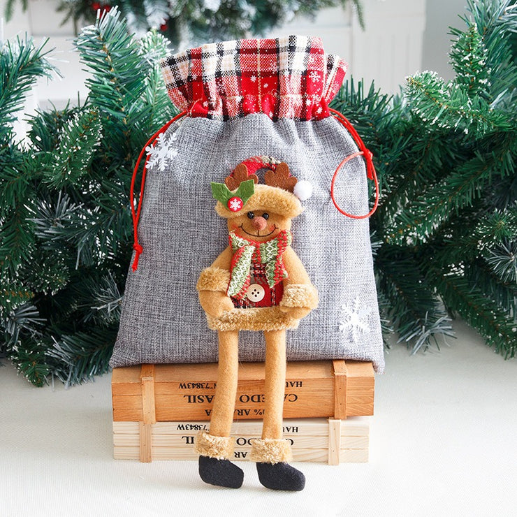 Christmas gift bag drawstring Christmas linen gift bag packaging bag candy bag Santa Claus drawstring apple bag