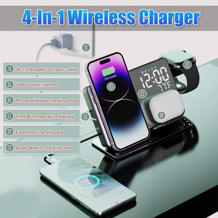 15W Four in One Wireless Charging Clock LED Digital Display Alarm Clock Temperature Display Wireless Charging - Follow yourDream