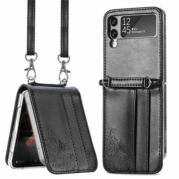 The New Model Is Suitable For Samsung Galaxy Folding Z Flip3 Mobile Phone Case Embossed Wallet Card Mobile Phone Protective Leather Case