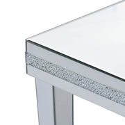 The ON-TRANS stylish modern glass mirrored coffee table features a crystal design and adjustable height legs in silver