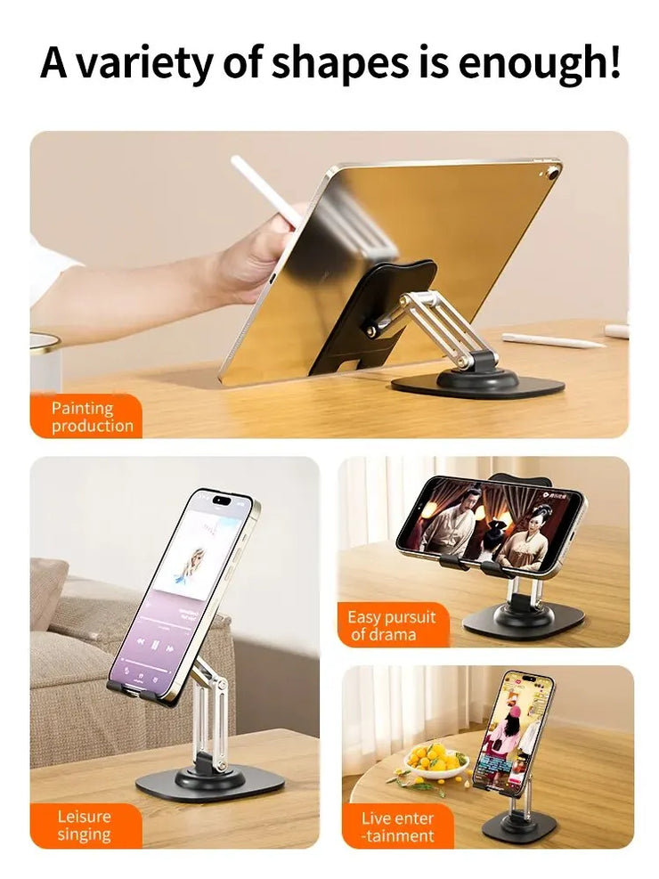 Multi-Function Folding Lift Lazy Mobile Phone Stand 360° Rotating Live Stand Aluminum Mobile Phone Tablet Desktop Stand