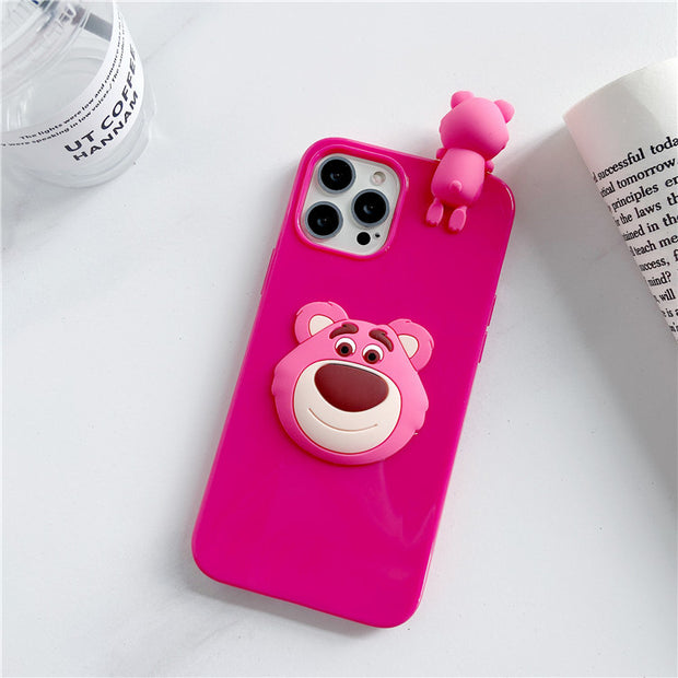 Three-Dimensional Lying Strawberry Bear Suitable For iPhone12promax Apple 11 Mobile Phone Case Soft Cover