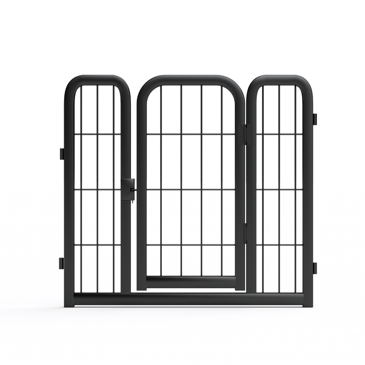 Outdoor dog fence, 8-piece board dog fence. 31 inch portable pet sports fence. Black, 26.3 inches wide x 31.5 inches high.