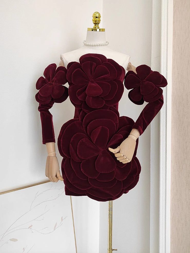 French style niche heiress style temperament three-dimensional flower strapless dress