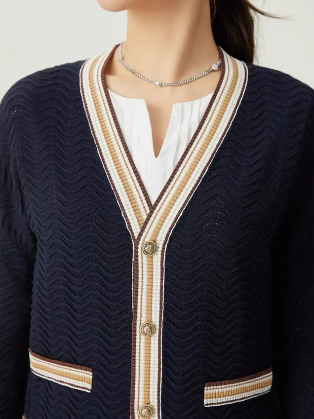 Stylish Striped Knit Sweater Cardigan Women   Autumn Winter Long Sleeve V-neck Tops Single-breasted Fashion Vintage Jumpers