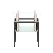 1-Piece Modern Tempered Glass Tea Table Coffee Table End Table, Square Table for Living Room, Transparent/Black