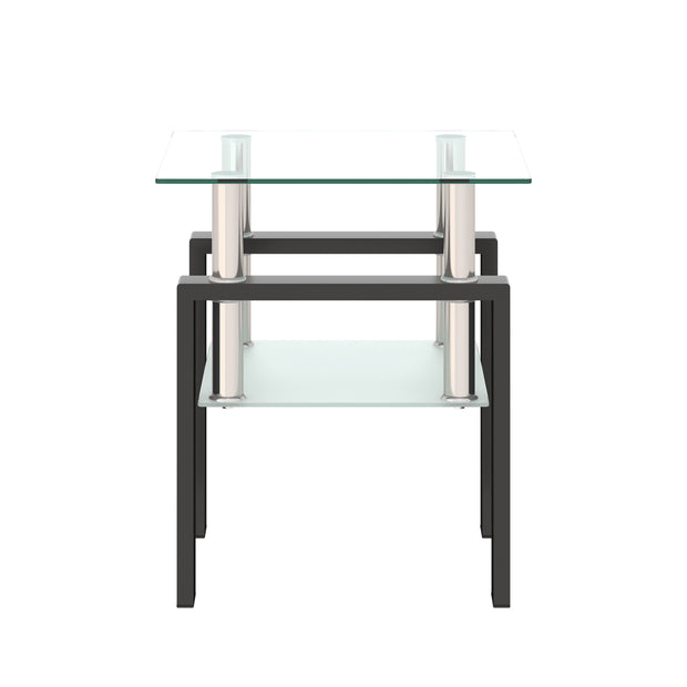 1-Piece Modern Tempered Glass Tea Table Coffee Table End Table, Square Table for Living Room, Transparent/Black