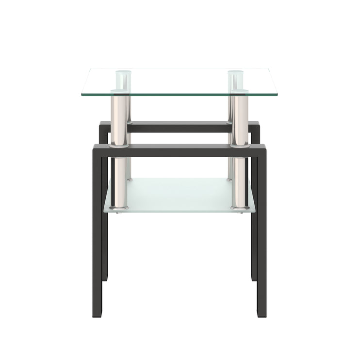 1-Piece Modern Tempered Glass Tea Table Coffee Table End Table, Square Table for Living Room, Transparent/Black