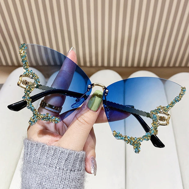 New Butterfly Shape Sunglasses Women's Fashion Personality Exaggerated Sunglasses with Diamonds