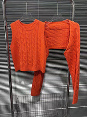 Fried Dough Twists knitting orange vest+two piece sweater