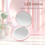 Mini portable LED light-emitting makeup mirror round stackable lighted beauty mirror