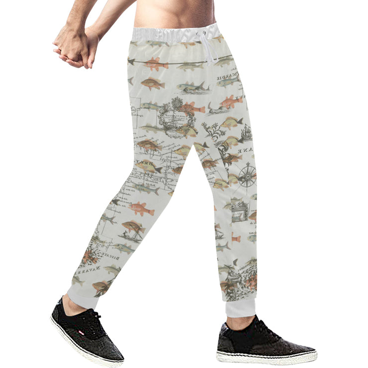 FISH AND A NAUTICAL MAP Men's All Over Print Sweatpants