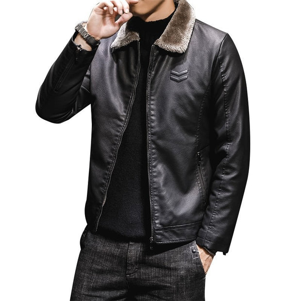 Autumn new men's leather jacket, men's leather jacket, lapel collar, middle-aged and elderly men's clothing, plus plush