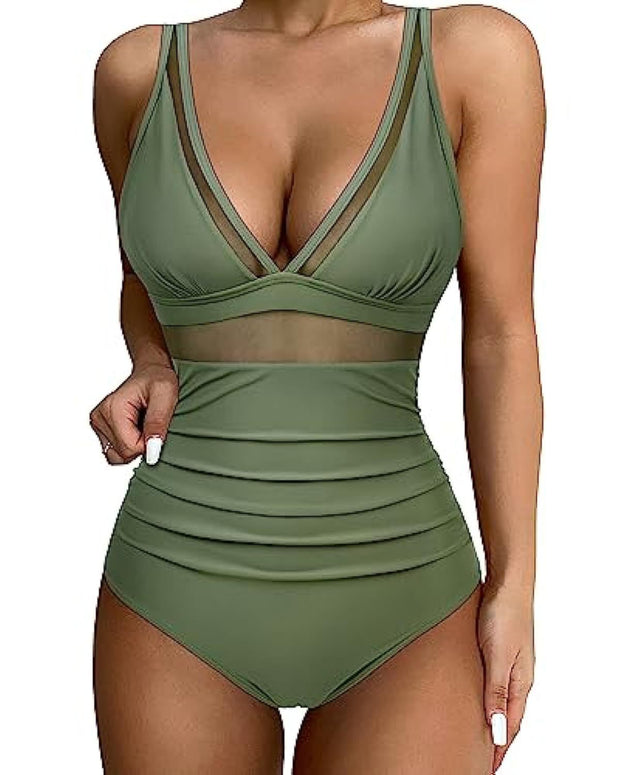 European and American high waisted one-piece swimsuit women's tight and sexy hollow swimsuit