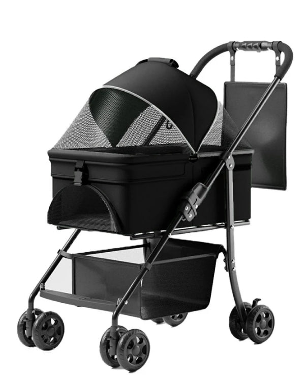2-in-1 folding dog cart, pet folding cart, four-wheel dog/cat cart, waterproof pad, car seat, sun visor - Follow yourDream