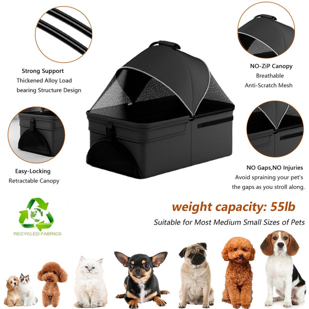 2-in-1 folding dog cart, pet folding cart, four-wheel dog/cat cart, waterproof pad, car seat, sun visor - Follow yourDream