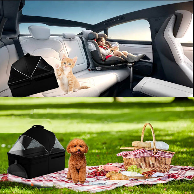 2-in-1 folding dog cart, pet folding cart, four-wheel dog/cat cart, waterproof pad, car seat, sun visor - Follow yourDream